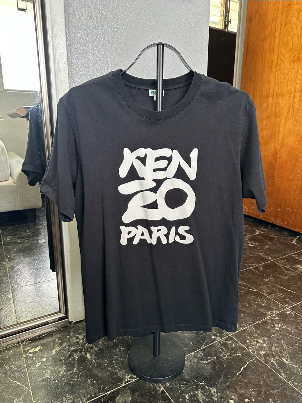Kenzo Black Tee with White 'KENZO PARIS' Graphic